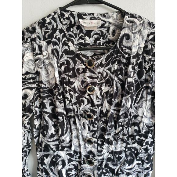 Women's size large VINTAGE black/white paisley dress button front long sleeve - Picture 4 of 4